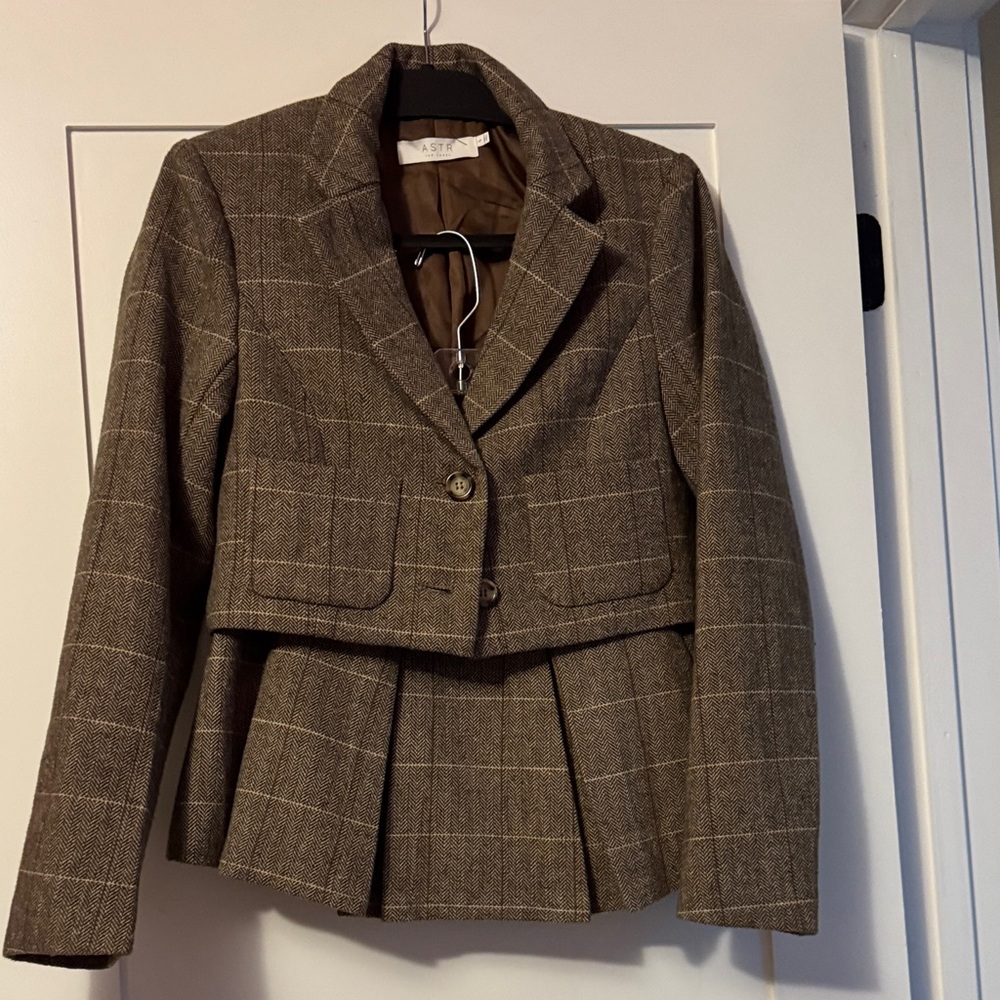 Astr Brown Checkered Women's Blazer